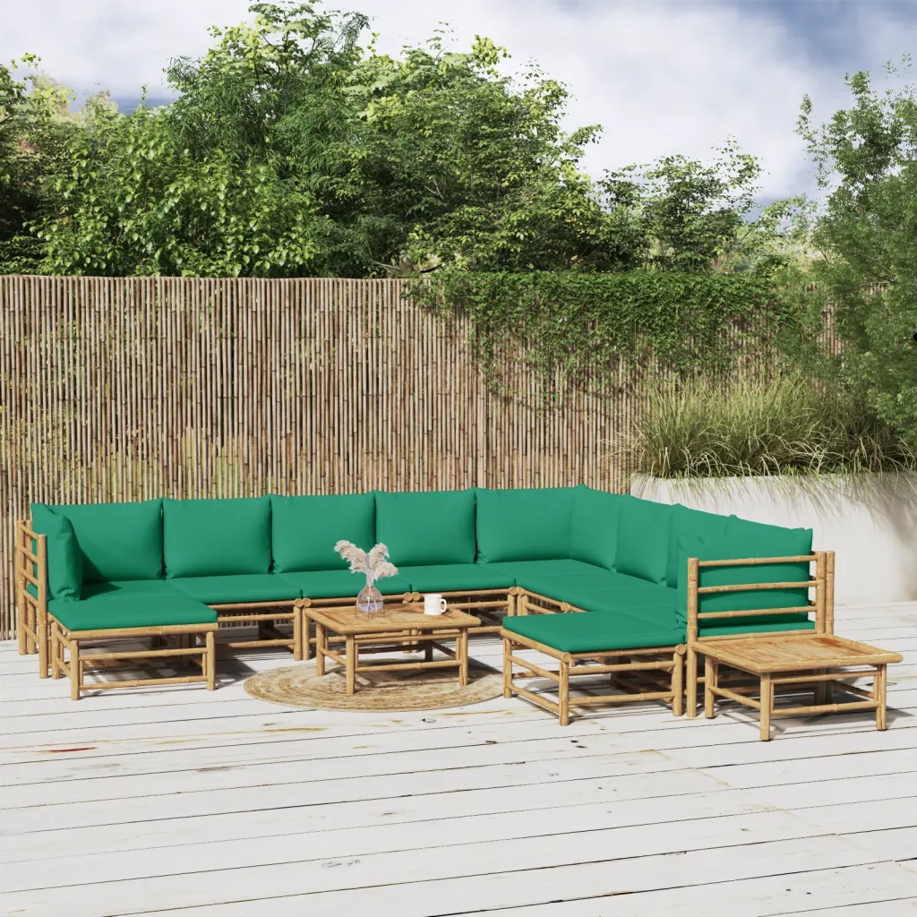 Set Salotto da Giardino 12pz con Cuscini Verdi Bambù 3155163