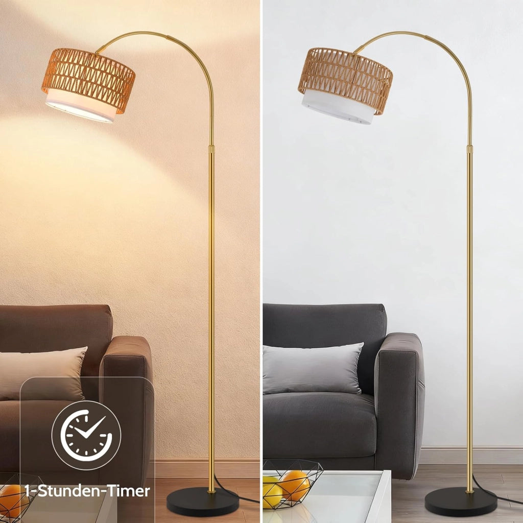 ZMH Lampada da terra curva vintage oro E27 dimmerabile telecomando interruttore pedale rotazione 350°