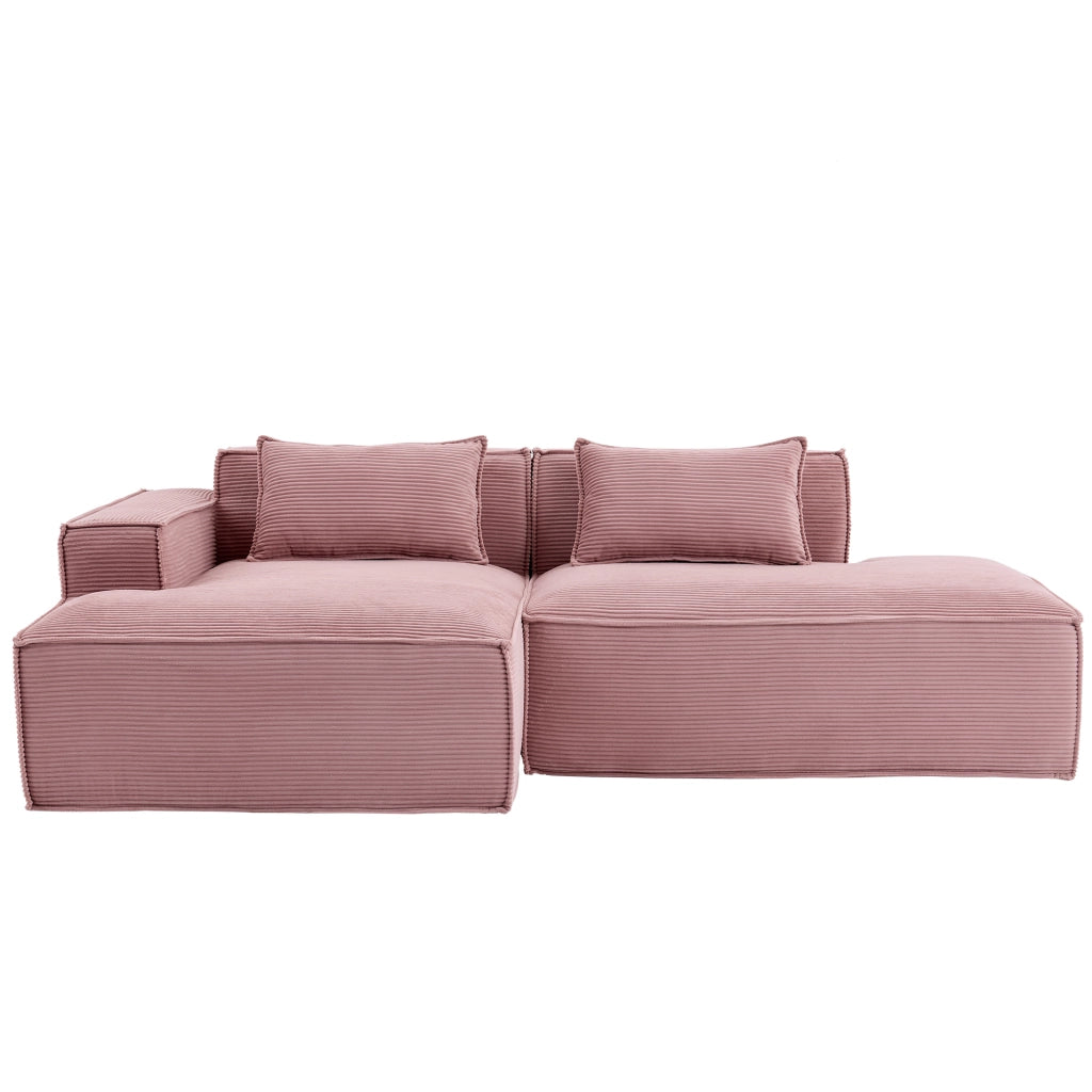Divano dritto 235 cm con 2 cuscini, molle insacchettate e schiuma, per spazi piccoli, in poliestere imbottito, Rosa bebé