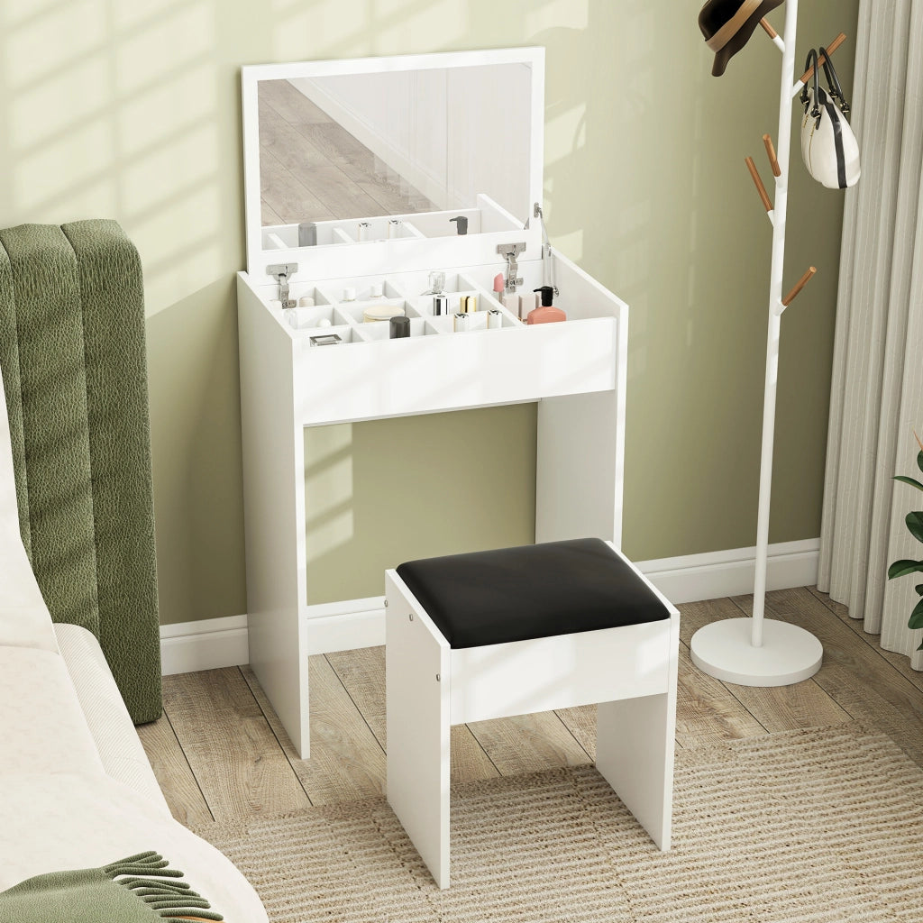 Postazione Trucco con Specchio Richiudibile ¨C Zephmum ¨C MDF Bianco, 60x40x79 cm