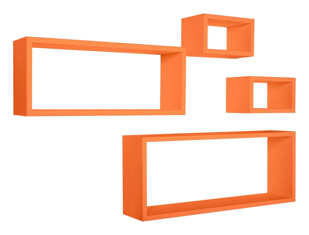 Set 3 Mensole Cubo da Parete Quadrato e Rettangolare in Fibra di Legno Merlino Arancio