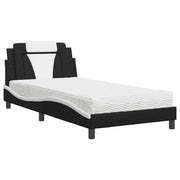 Letto singolo | Letto per adulti | Letto Viana con Materasso Nero e Bianco 100x200 cm in Similpelle