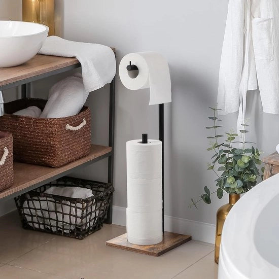 Sostegno per carta igienica standard con riserva Tissue per la campagna Papierroldispenser base in legno Standard per la stanza da bagno Organizzatore per la carta Vassoio per il rullo di carta per il water