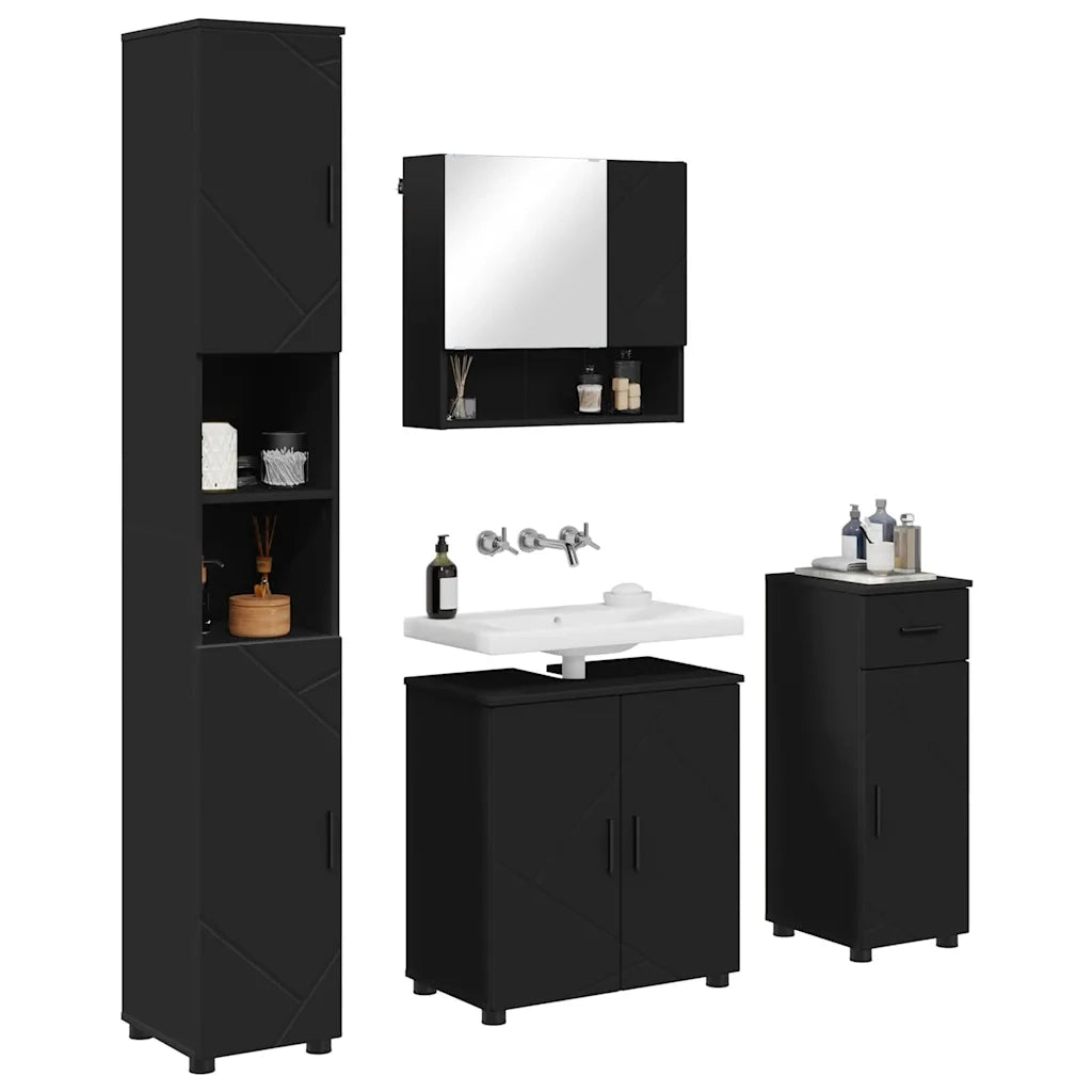 Set di mobili per il bagno con cassetto con porta 4 pcs Nero 3392974