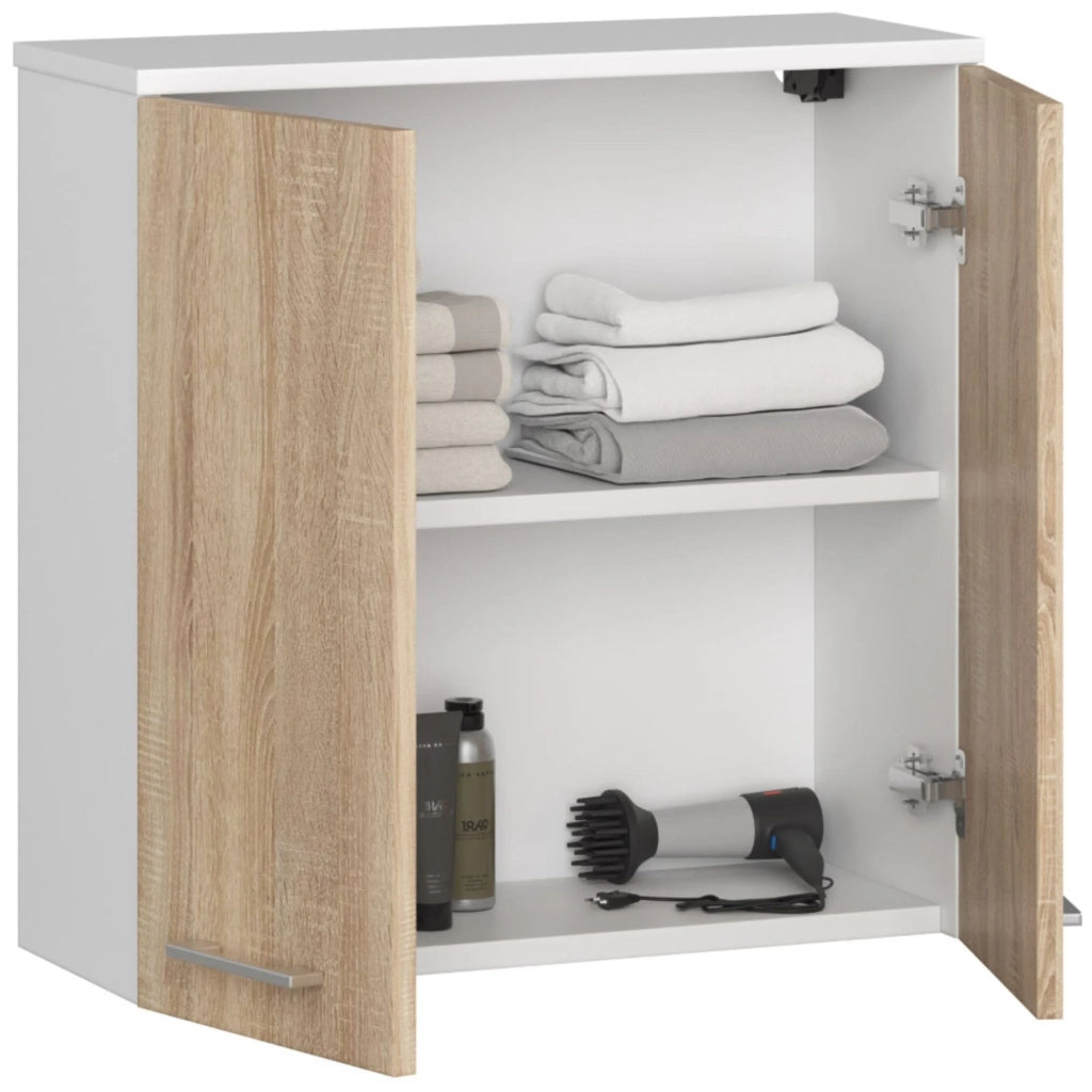 Mobile bagno sospeso AKORD FIN Bianca 60 cm 2 ante inserto frontale Sonoma Quercia 60x22,5x60 cm