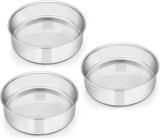 Set di forme per torta a forma rotonda - 3 pezzi - in acciaio inossidabile - 16 cm - sicuro e non tossico - facile da pulire e idoneo per il lavastoviglie