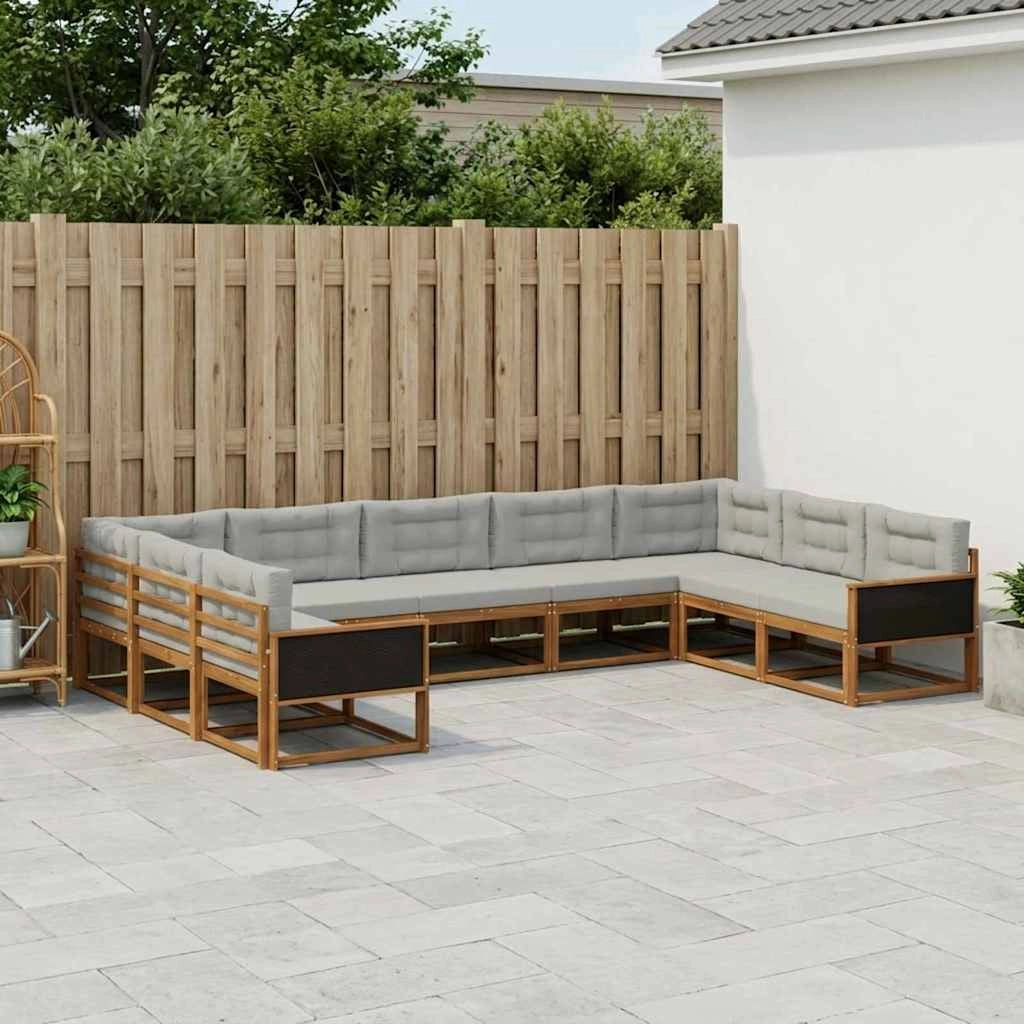 Set di divani da esterno 9 pz Naturale e Grigio Chiaro 3382874