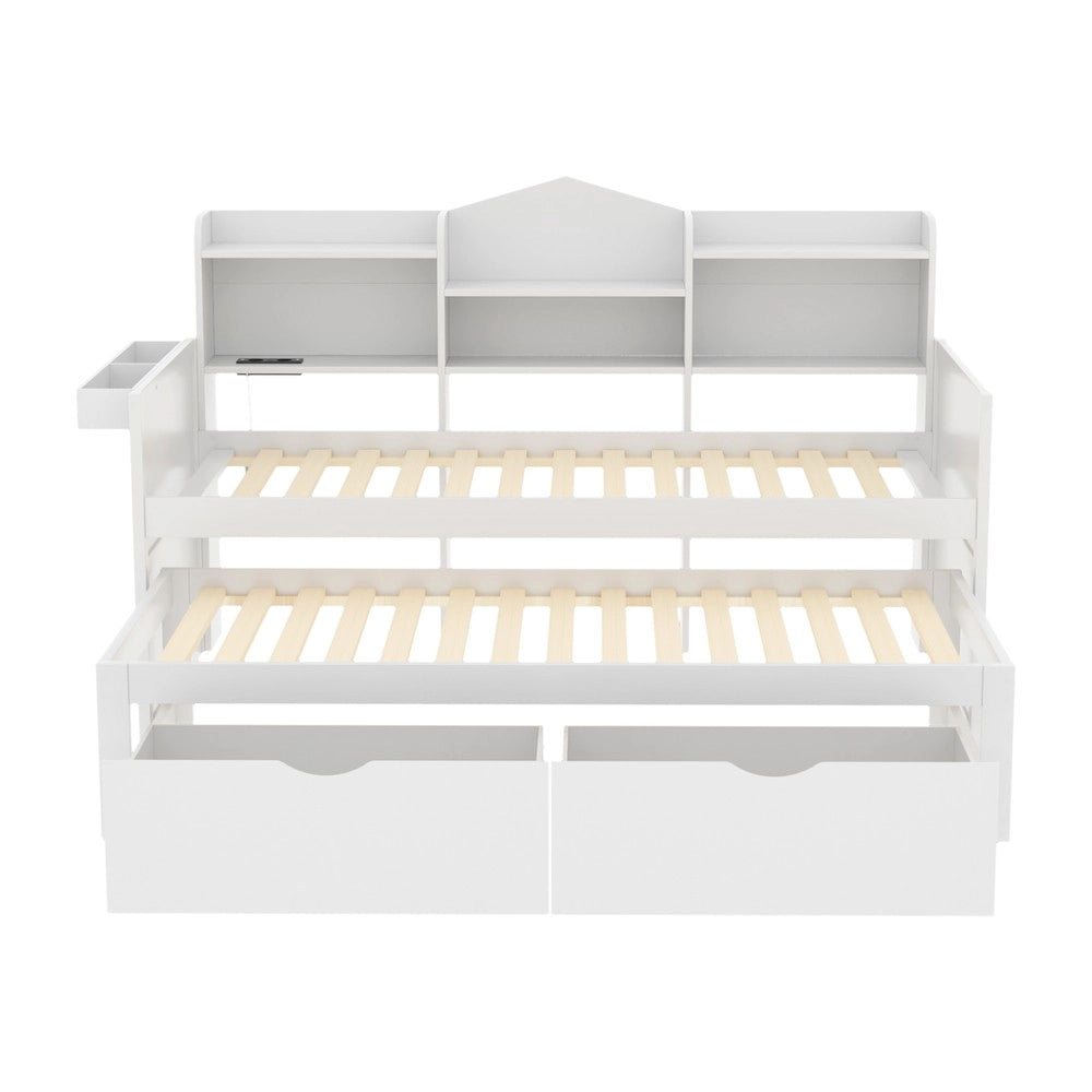Divano letto singolo con cassetti ¨C Minimal ¨C bianco, legno, 90x200