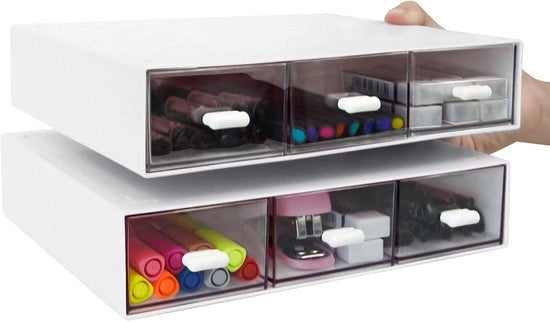 Organizzatore per ufficio con 3 ripiani - stivabile - 2 pezzi - bianco - plastica