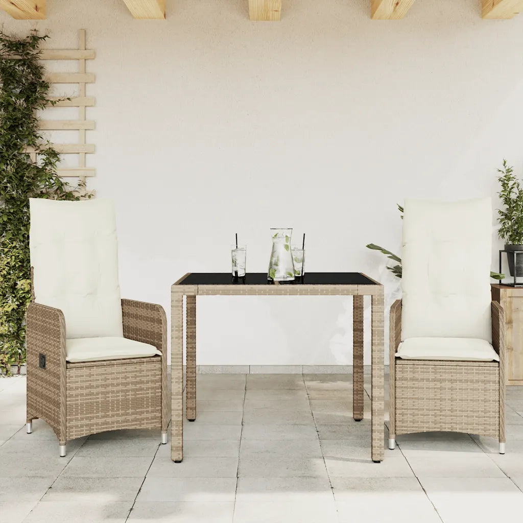 Set da BistrÃ² da Giardino 3 pz con Cuscini Beige in Polyrattan