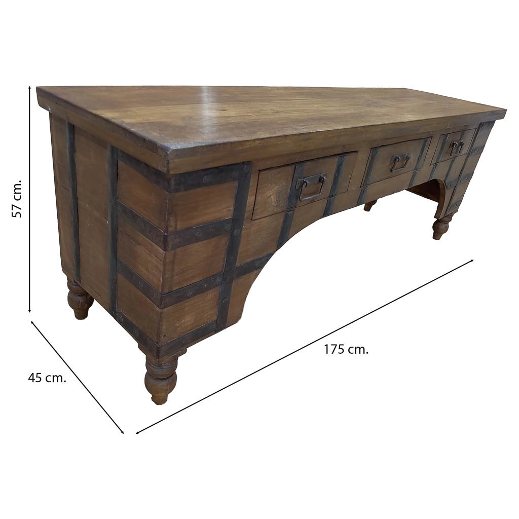 Mobile basso artigianale in legno 165-175x45x57h cm