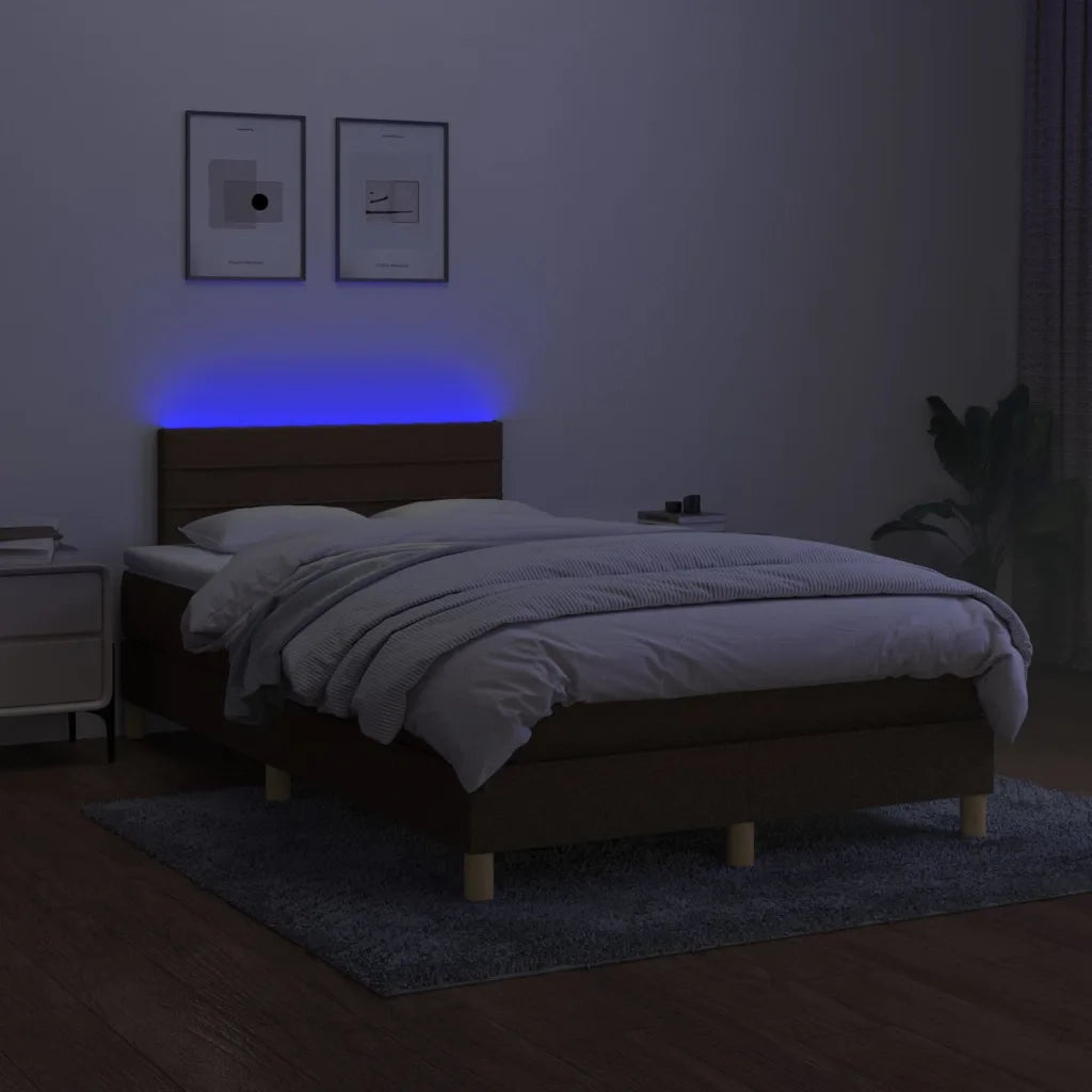 Letto a Molle Materasso e LED Marrone Scuro 120x200 cm Tessuto 3133784