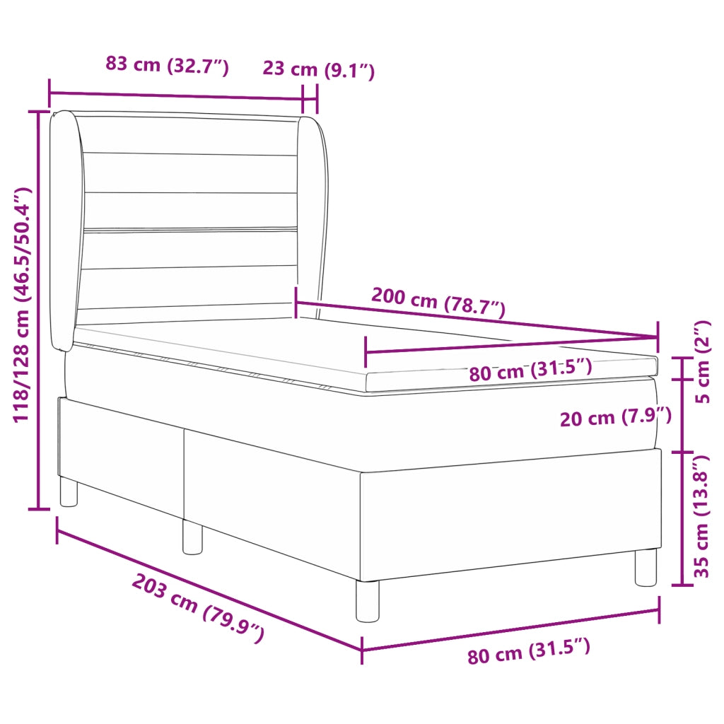 Letto Box Spring con Materasso  Nero 80x200 cm Tessuto