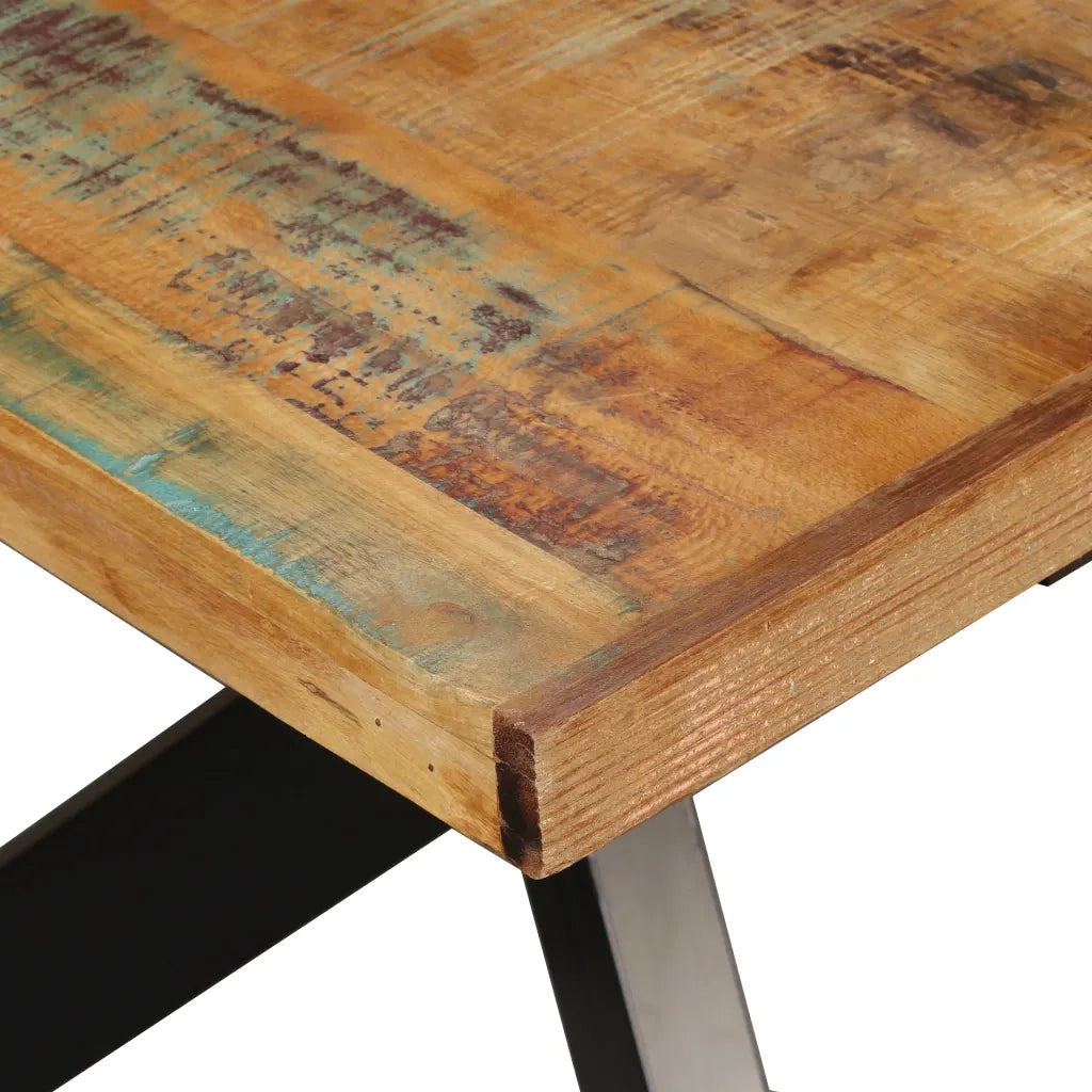 Tavolo da Pranzo in Legno di Recupero e Acciaio a Croce 180 cm 244804