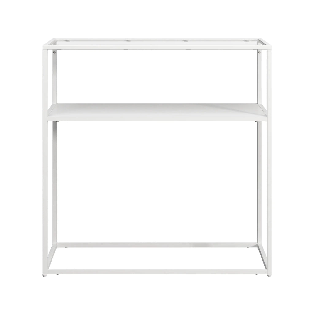 Tavolo consolle metallo e vetro temperato 80 x 80 x 30 cm bianco trasparente 03_0008580