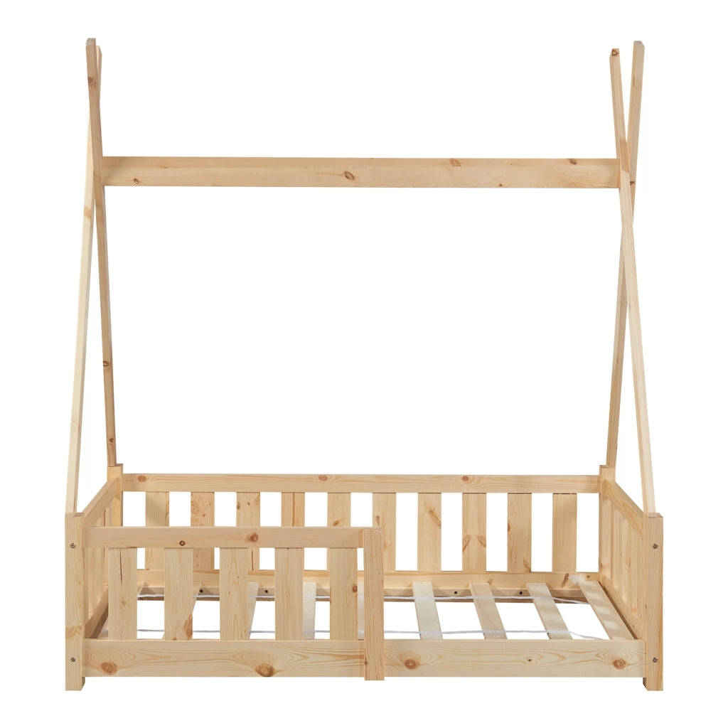 Letto a Capanna Helsingborg con Sponde e Materasso 70 x 140 cm Legno Naturale [en.casa]