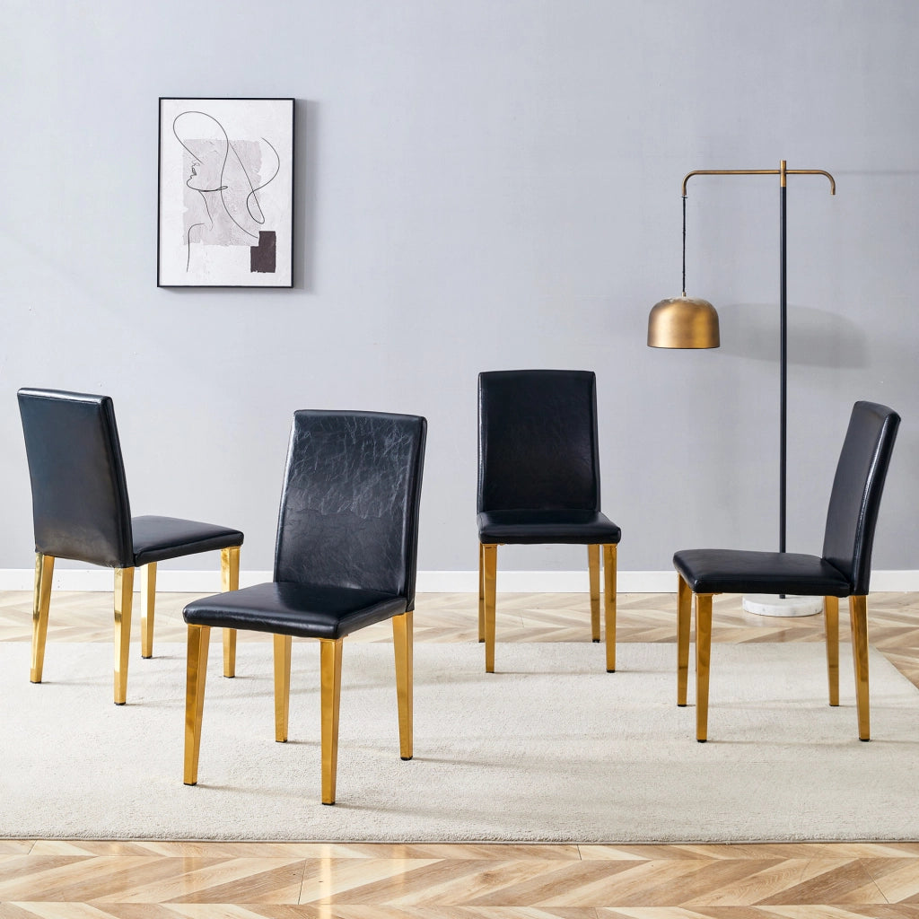 Set di 4 sedie da pranzo moderne in PU nero e metallo oro; 90 cm