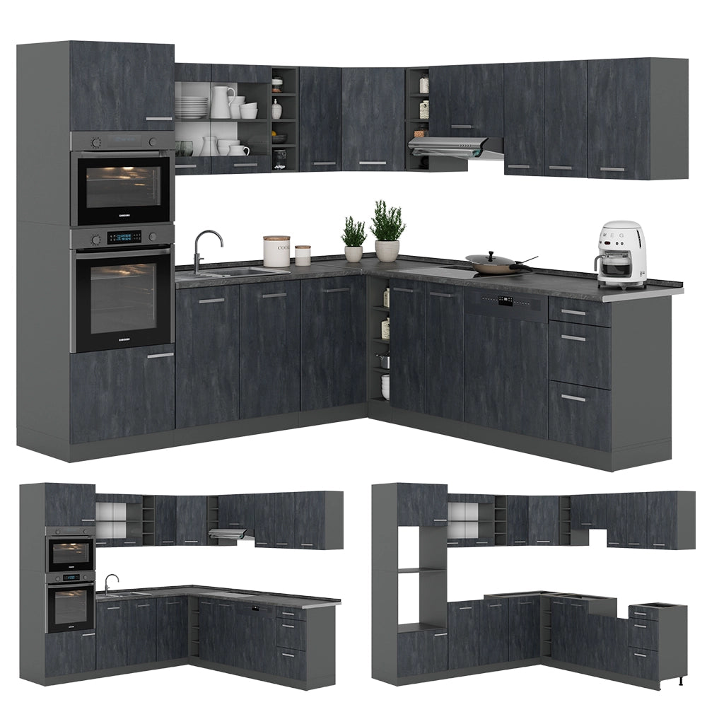 Vicco Cucina angolare completa Calcestruzzo nero/antracite 237 x 247 cm PL Marmo
