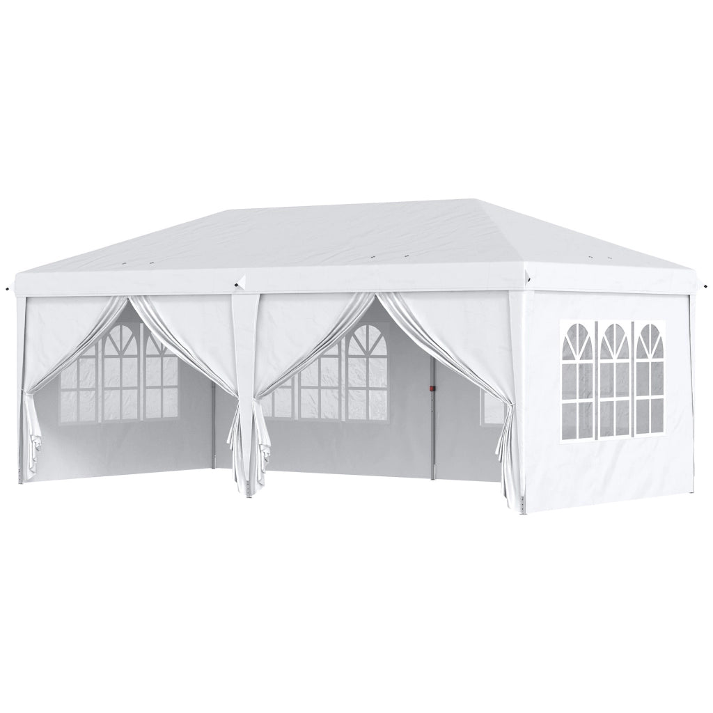 Gazebo Pieghevole 6x3m Funi e Picchetti Bianco