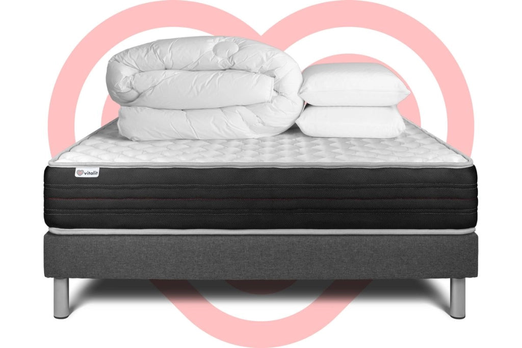 Pacchetto letto completo - Materasso 140x200cm + Box spring con doghe (kit) + 2 cuscini + Piumino - Vitalmemo One