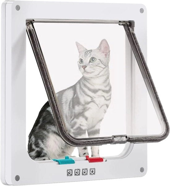 Porta Gatto Esterna da 28 x 25 cm con Chiusura a 4 Vie per Porte e Porte a Vetri o Finestre per Gatti e Cani con Circumferenza < 63 cm