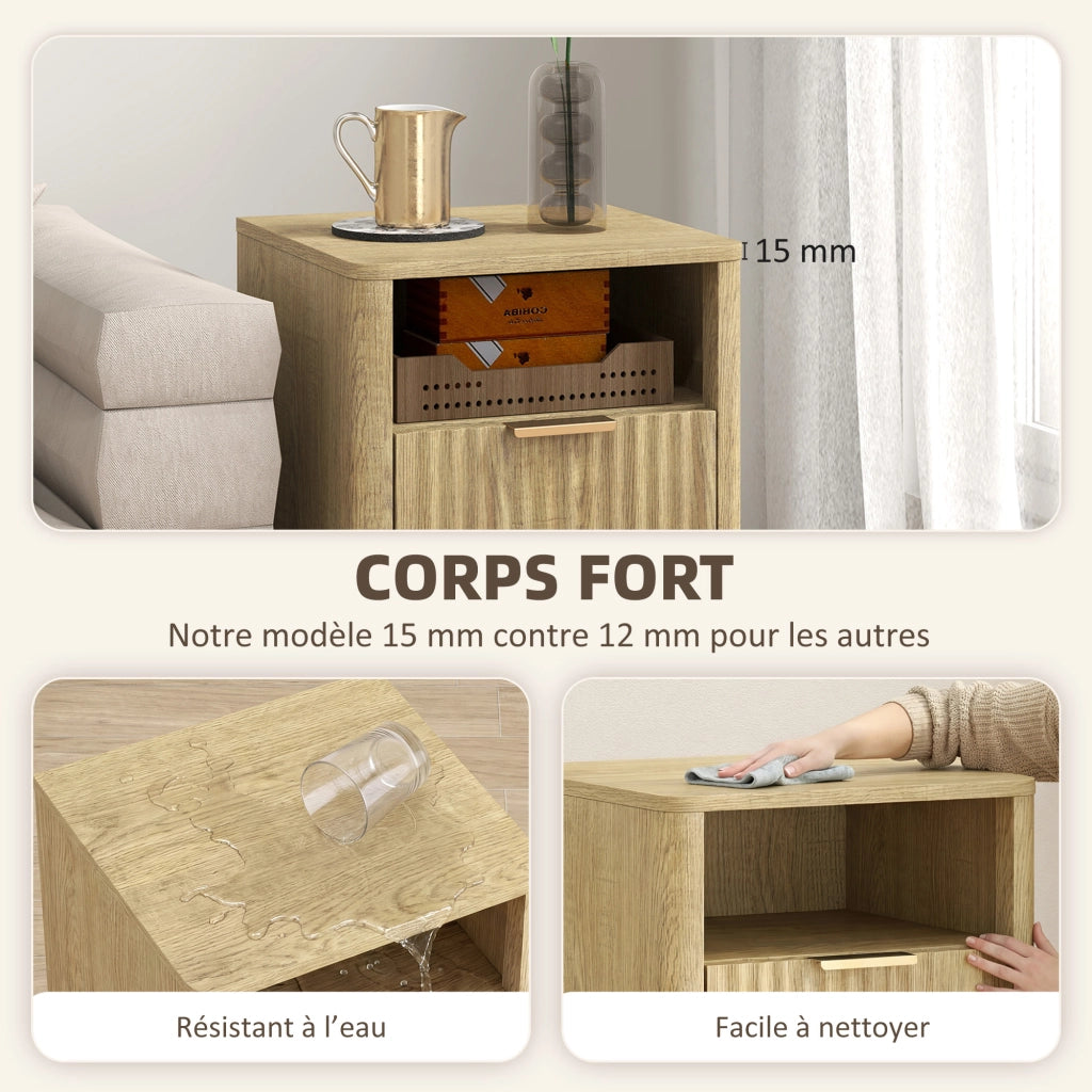 Comodino con 2 cassetti e vano aperto ¨C Zephmum ¨C Rovere 40x40x61 cm