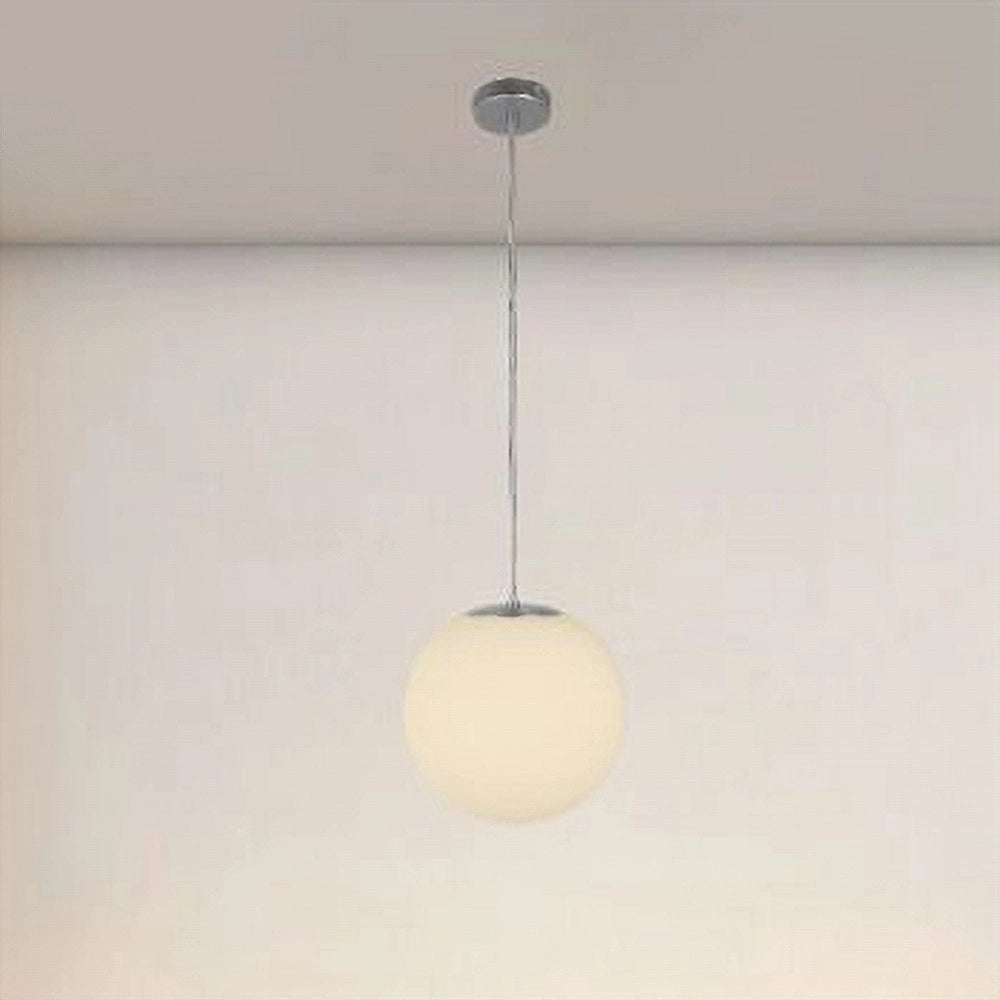 Trade Shop - Lampadario A Sospensione Argento Con Sfera Vetro Bianco Attacco E27 Minimal 33511 -
