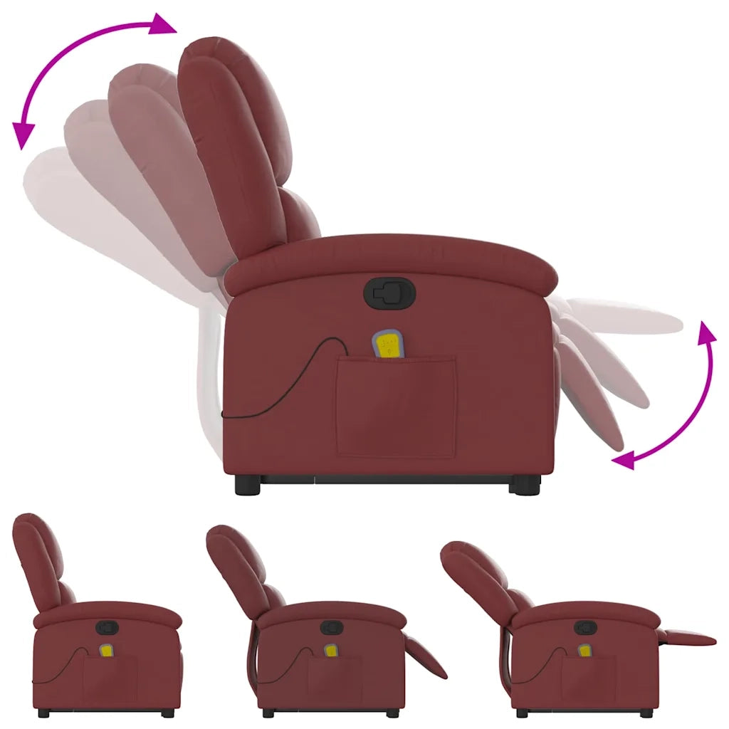 Poltrona | Sedia Relax Alzapersone Massaggi Reclinabile Rosso Vino Similpelle