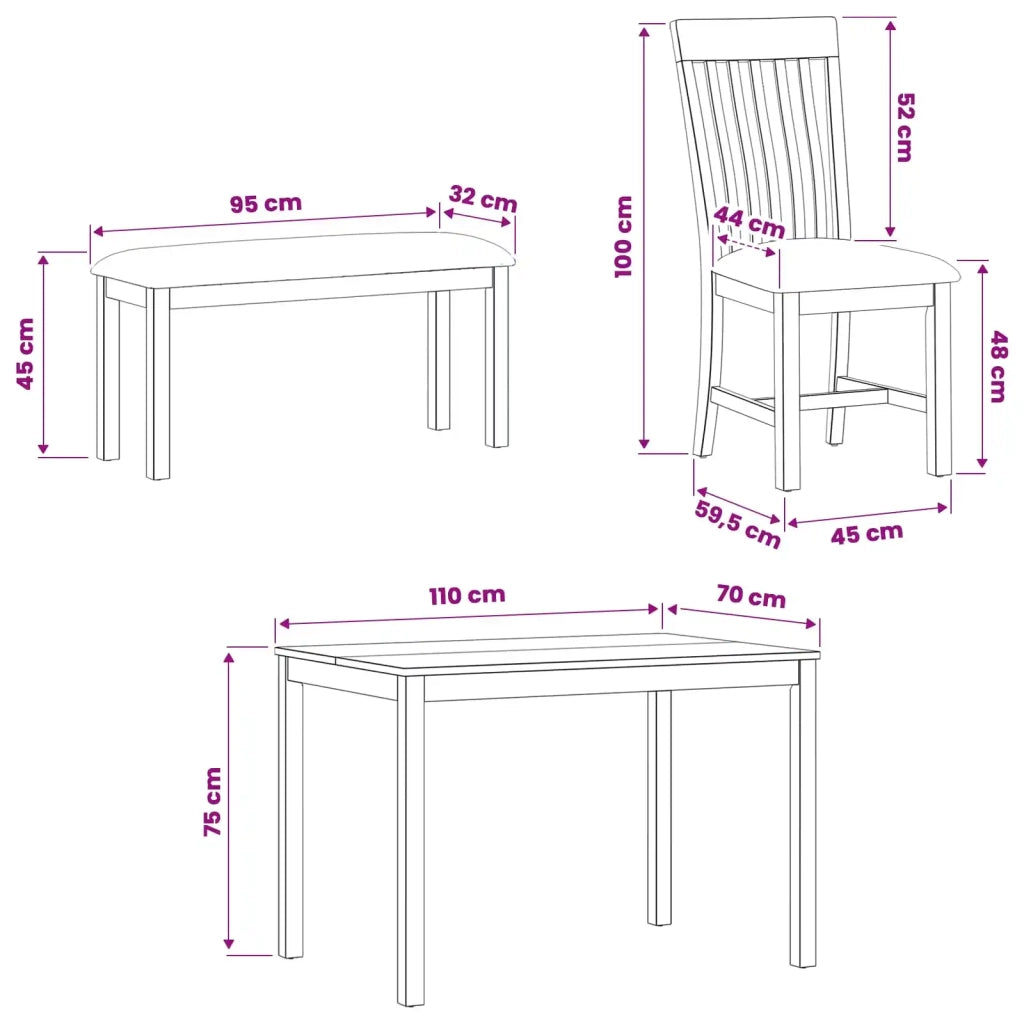 Set da pranzo 5 pz Nero Legno di Quercia Massello 3430286
