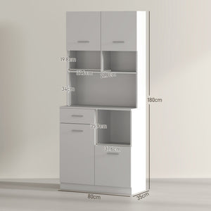 Mobile Dispensa da Cucina 80x35x180 cm 4 Armadietti 3 Ripiani e 1 Cassetto in Legno Bianco