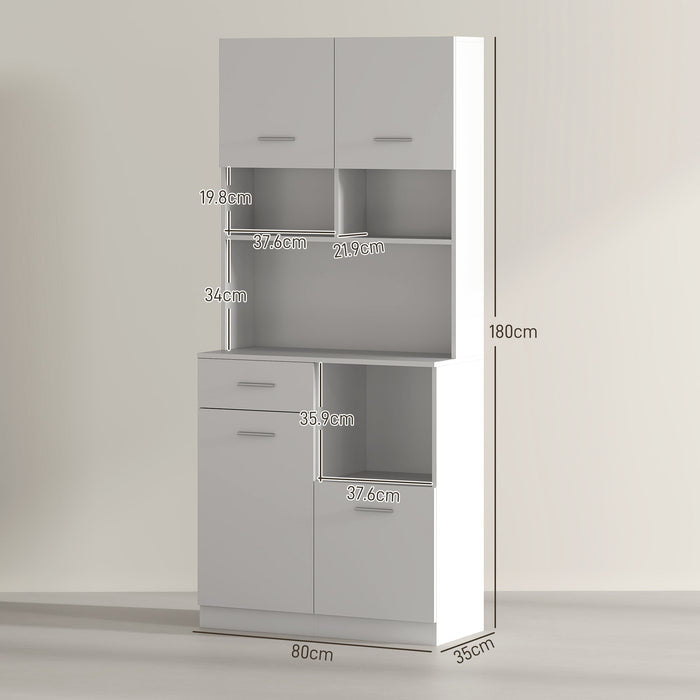 Mobile Dispensa da Cucina 80x35x180 cm 4 Armadietti 3 Ripiani e 1 Cassetto in Legno Bianco