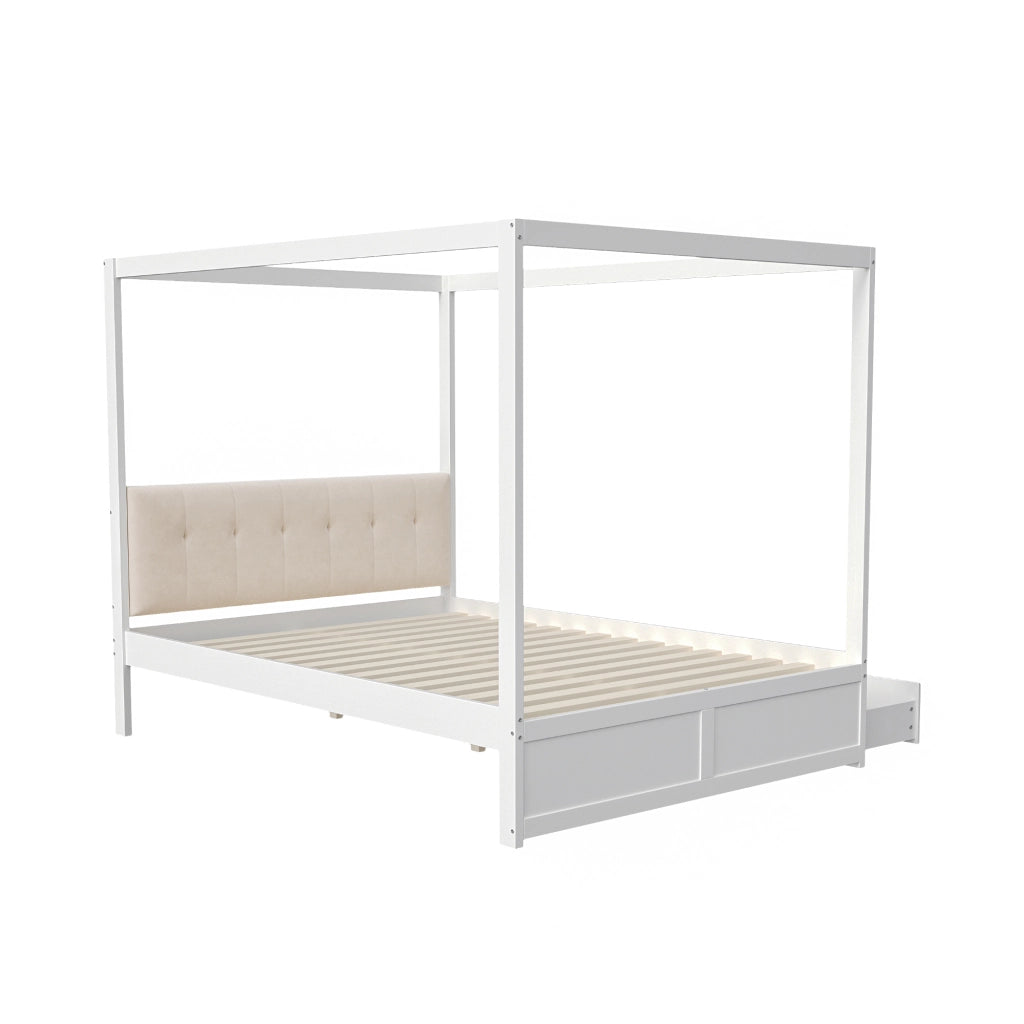 LETTO a tenda 140x200 cm con 2 cassetti e testiera imbottita bianco