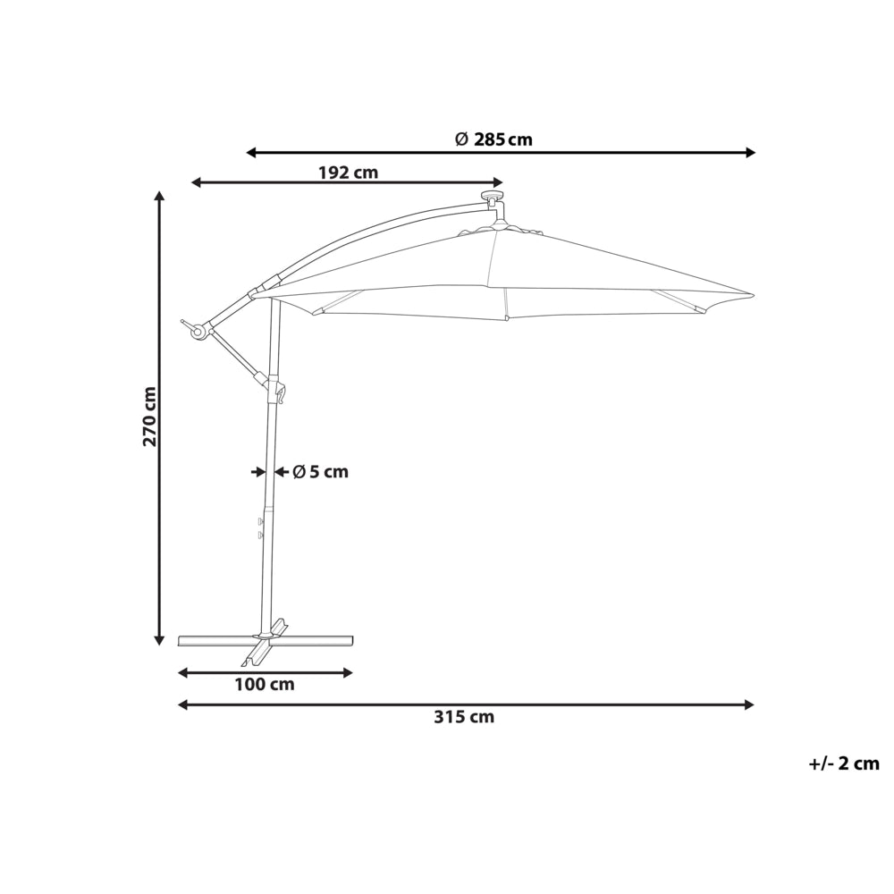 Ombrellone da giardino a sbalzo Parasole in poliestere grigio con luce a LED ø 285 cm Palo in alluminio Meccanismo a manovella da esterno
