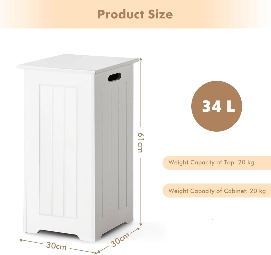 GIANETX Cesto Portabiancheria 34L con Coperchio e Manico, Ripiano Superiore, per Bagno, Lavanderia, Soggiorno, Camera da Letto, Bianco