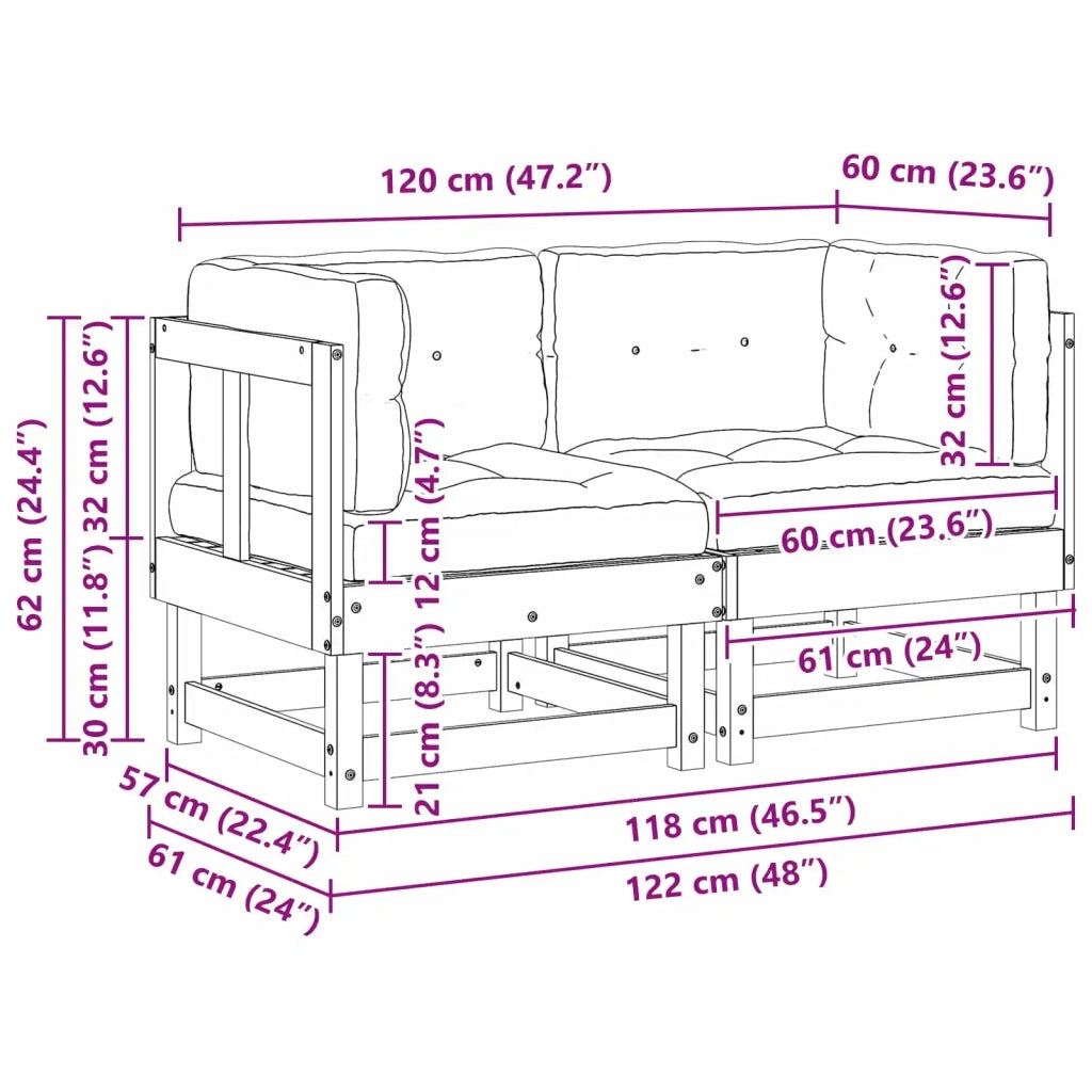 2 pz Divano Angolare da Giardino-Sofa da giardino Legno di pino massiccio