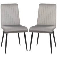 Set 2 Sedie da Cucina Imbottite e Salvaspazio con Gambe in Acciaio, 43x58x90 cm, Grigio e Nero