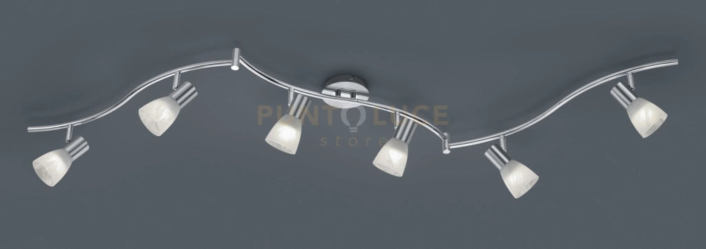 LEVISTO BARRA LED 6 SPOTS ORIENTABILE  ACCIAIO + VETRO  L.180CM 6 LUCI ATTACCO E14, LAMPADINE INCLUSE 29,4W 2820LM 3000K