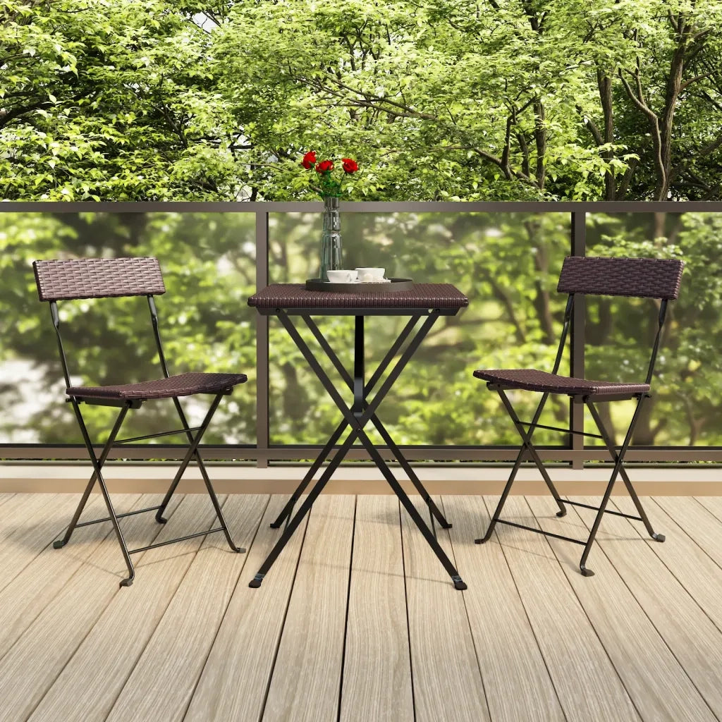 Set Pieghevole da Bistr¨° 3 pz | Set Salotto da Giardino Marrone in Polyrattan