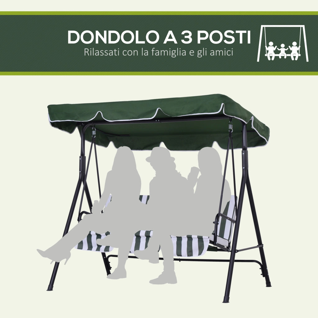 Dondolo da Giardino 3 Posti con Cuscini e Tettuccio ¨C Zephmum ¨C Verde 172x110x153 cm