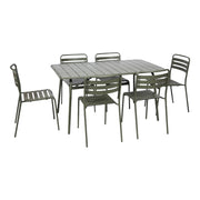 Set tavolo da giardino in acciaio con 6 sedie, 140cm, verde kaki