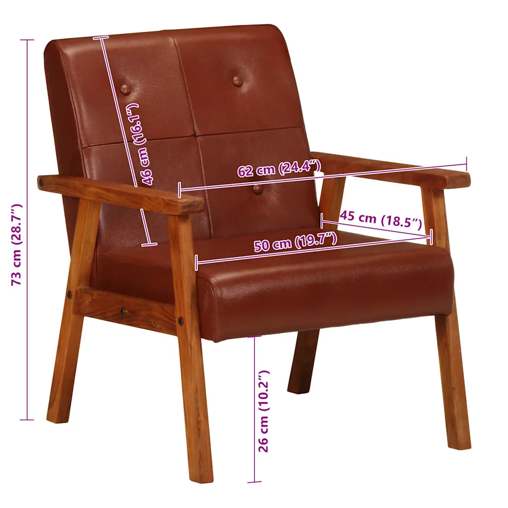 Poltrona-Divano Sedia-Poltroncina Marrone in Vera Pelle 610284