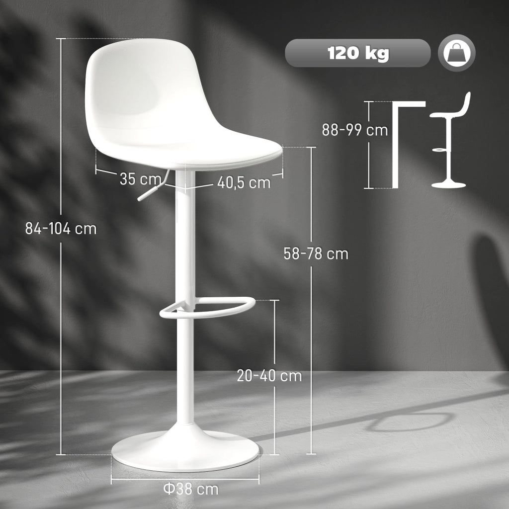 Sgabello Alto Girevole con Schienale e Poggiapiedi ¨C Xylo ¨C Bianco 40,5x44x84-104 cm