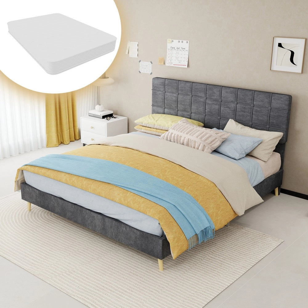 Letto Matrimoniale Imbottito con Materasso ¨C MINIMAL ¨C Tessuto Grigio Scuro 160x200