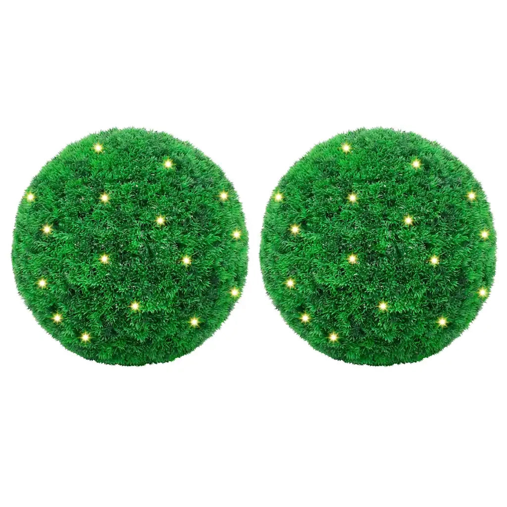 Sfere di Bosso Artificiale con Luci LED 2 pz Verdi 27 cm