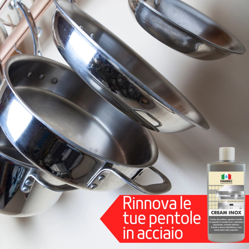 Crema detergente e lucidante per acciaio inox, elimina aloni e impronte Marbec CREAM INOX® - 250GRx6Pz