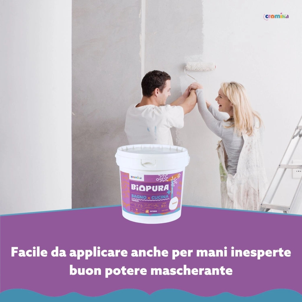 Idropittura traspirante antimuffa interni bagno cucina linea biopura cromika *** formato 5 lt, confezione 1