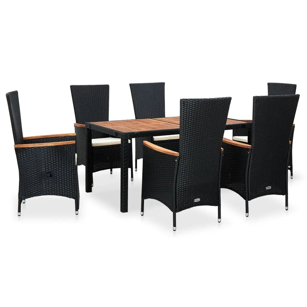 Set da Pranzo da Giardino 7 pz in Polyrattan e Acacia Nero 47681