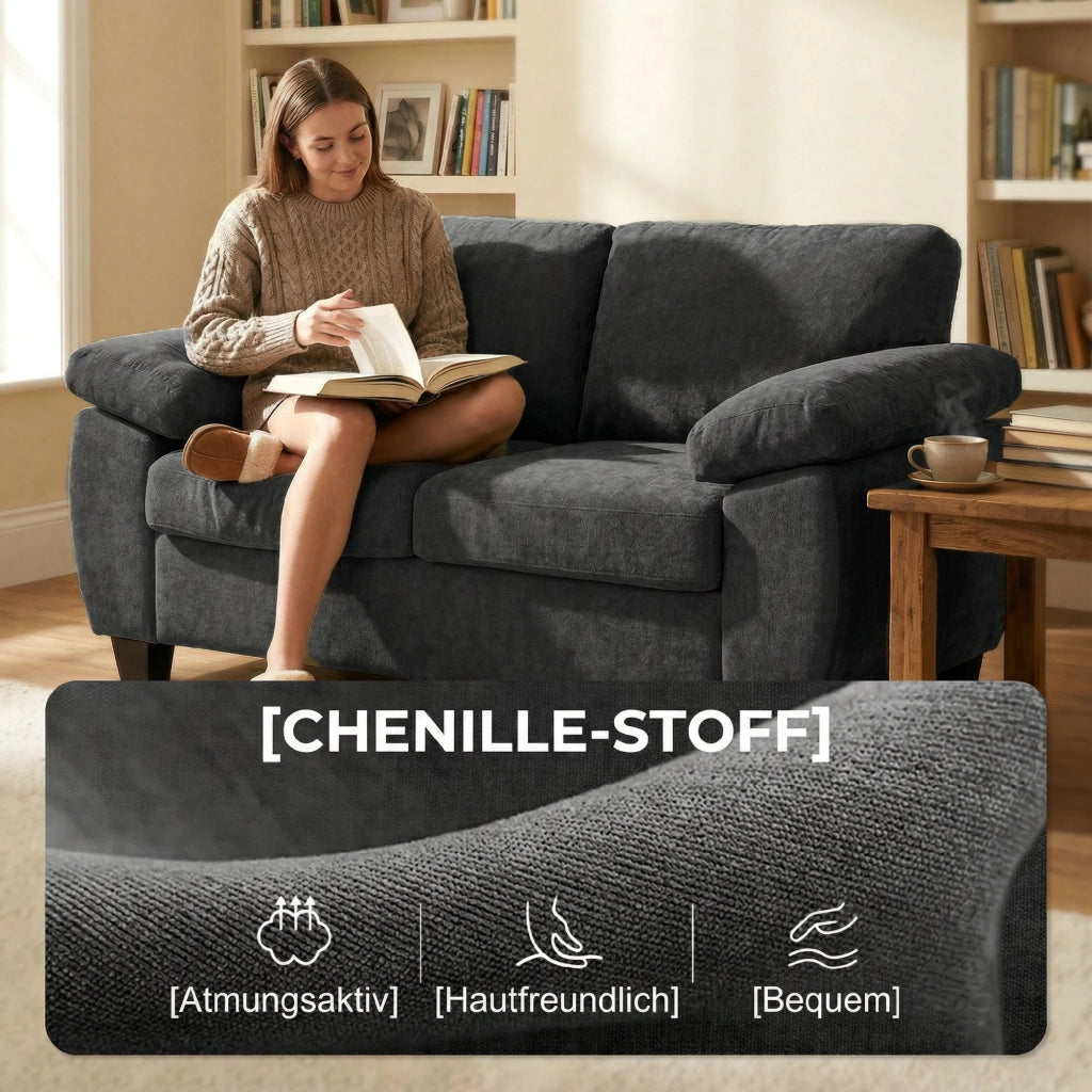 Divano 2 posti ¨C Xylo ¨C tessuto chenille grigio scuro con braccioli imbottiti larghi 156 cm