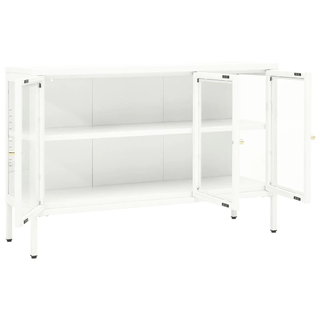 Buffet credenza cassettiera armadio mobile contenitore organizer per cucina soggiorno salotto 105 x 35 x 70 cm acciaio e vetro bianco 02_0030192