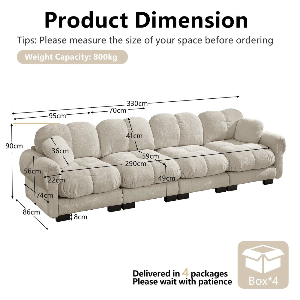 Divano 4 posti ¨C Minimal ¨C tessuto chenille grigio chiaro con braccioli cuscini imbottito